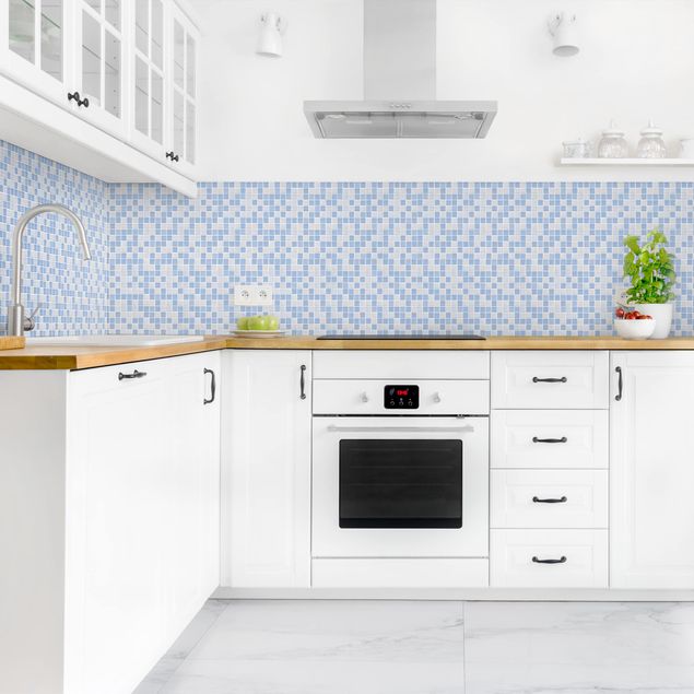 Rivestimento cucina con disegni Piastrelle mosaico azzurro