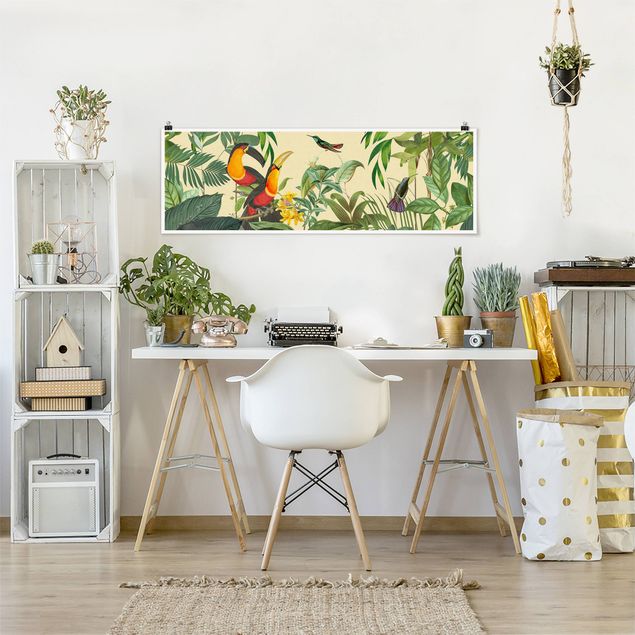 Quadro moderno Collage vintage - Uccelli nella giungla