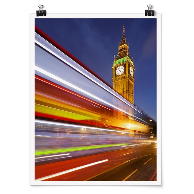 Poster città Traffico a Londra al Big Ben di notte