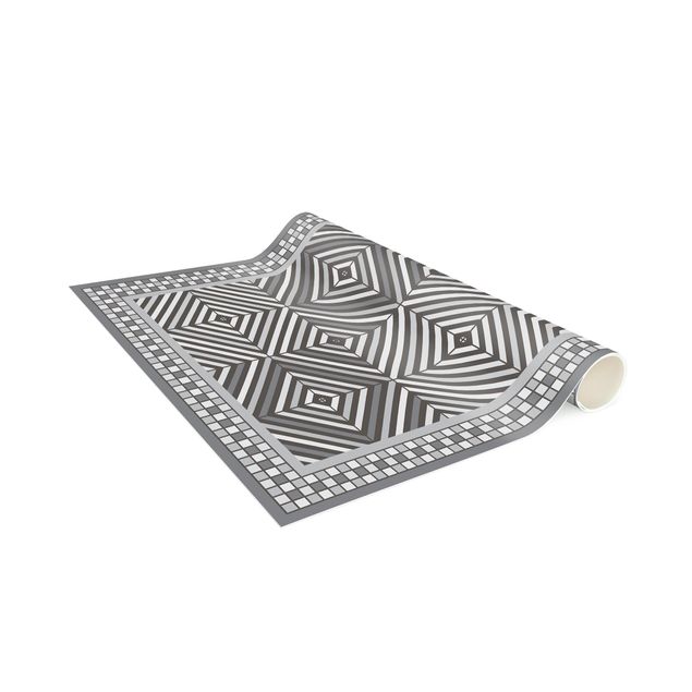 Tappeti moderni Piastrelle geometriche Vortice Grigio con cornice a mosaico stretta
