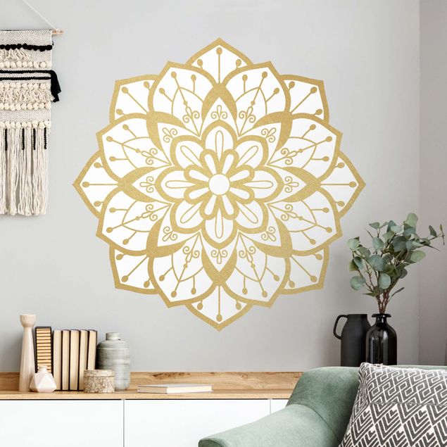 Adesivo murale - Mandala modello Fiore in oro bianco