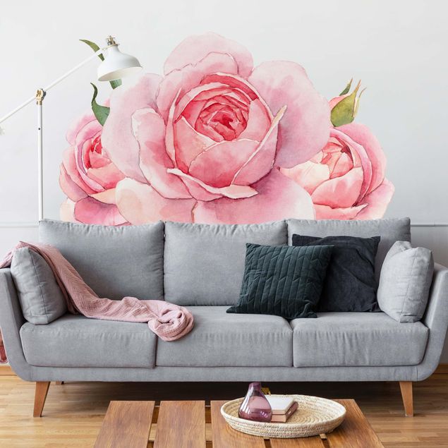 Adesivi murali piante Rosa rosa ad acquerello XXL