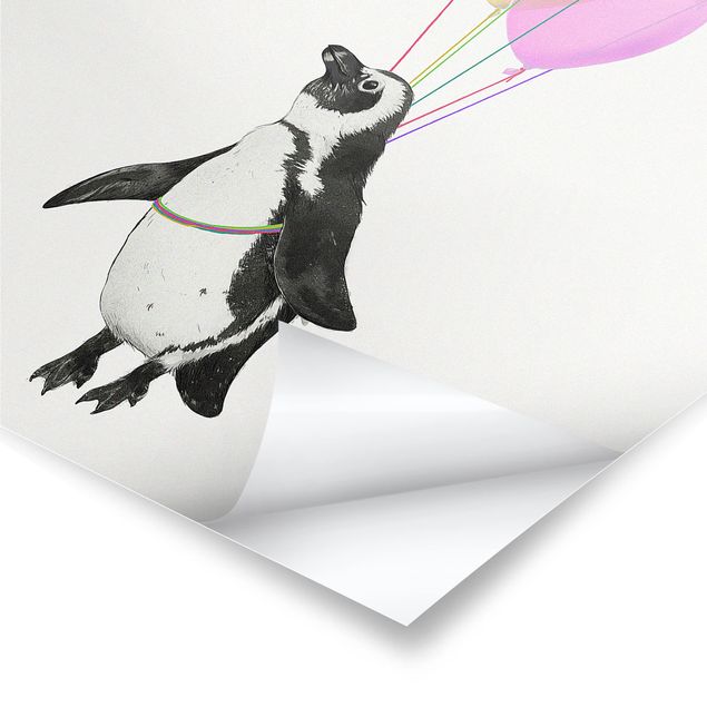 Poster Illustrazione - Pinguino Palloncini Pastello