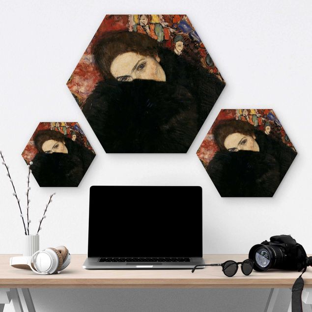 Esagono in legno - Gustav Klimt - Lady Con Muff