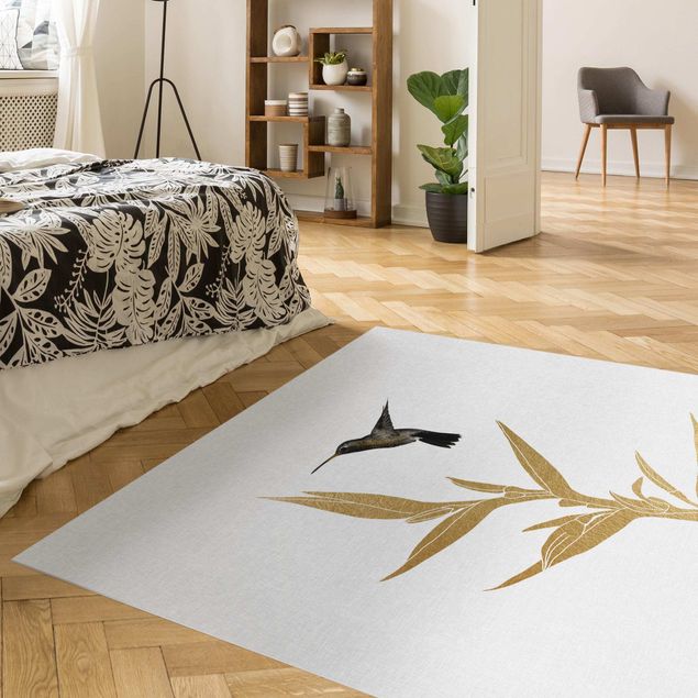 tappeto design moderno Colibrì e fiore d'oro tropicale II