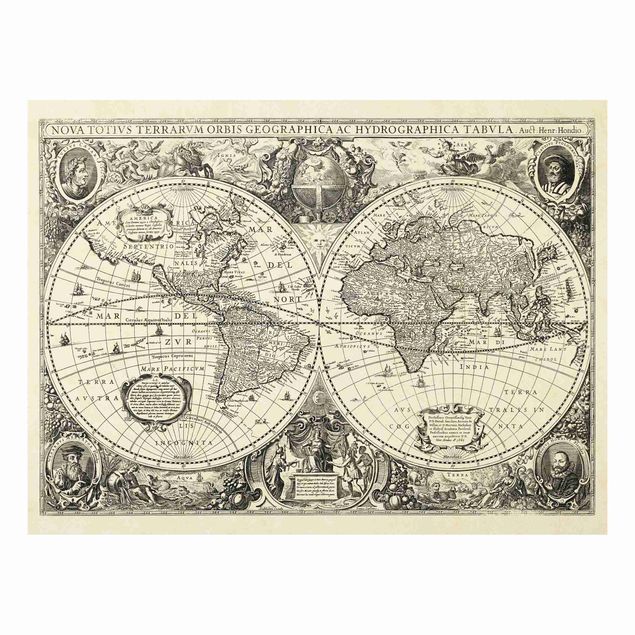 Quadro planisfero Mappa del mondo vintage Illustrazione antica