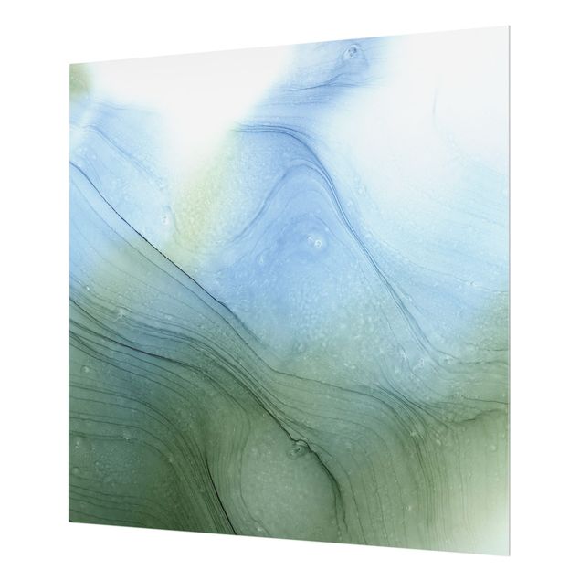 Paraschizzi in vetro - Mélange di verde muschio con blu - Quadrato 1:1