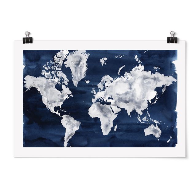 Quadro moderno blu Mappa del mondo acquatico scuro