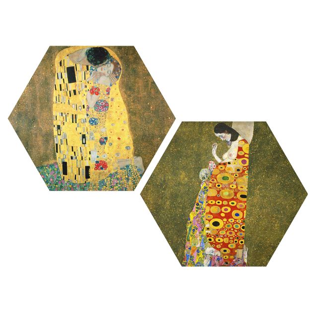 Esagono in Alluminio Dibond - Gustav Klimt - Il bacio e la speranza