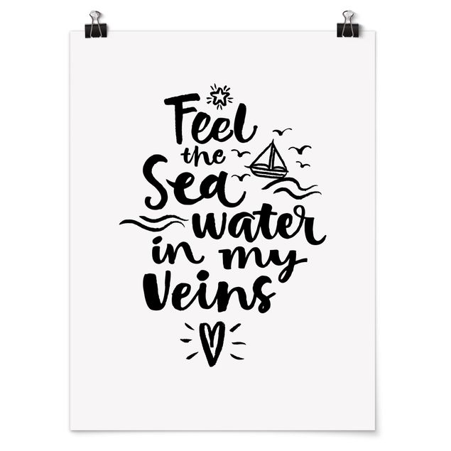 Poster con spiaggia I Feel The Sea Water In My Veins