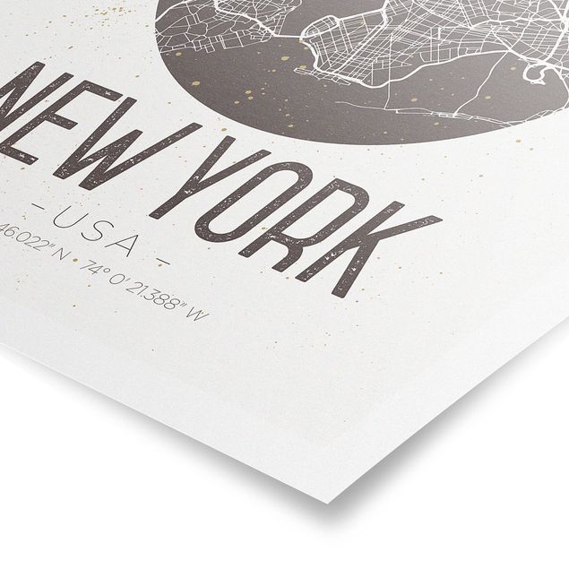 Poster in bianco e nero Mappa di New York - Retrò