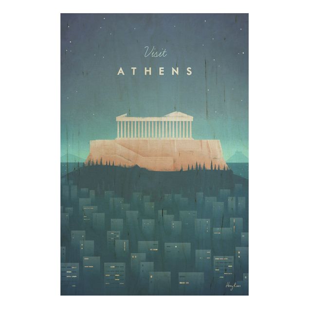 Quadri legno vintage Poster di viaggio - Atene