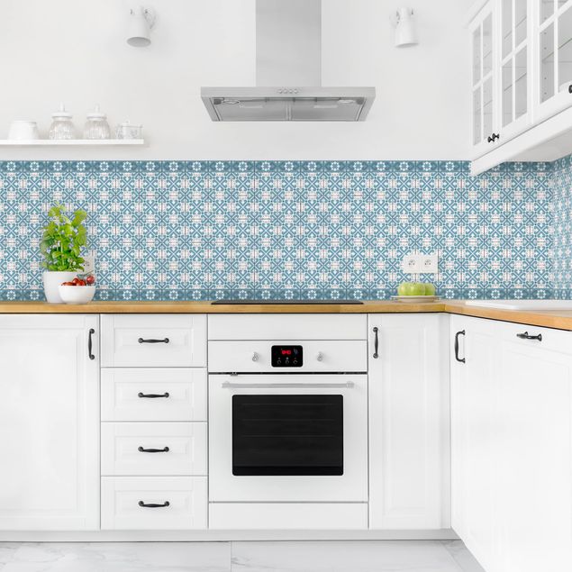 Rivestimenti per cucina con disegni Mix di piastrelle geometriche Cuori Blu Grigio