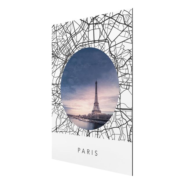 Quadri moderni bianco e nero Collage di mappe di Parigi