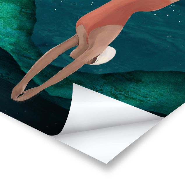 Stampe poster Illustrazione - bagnante donna luna pittura