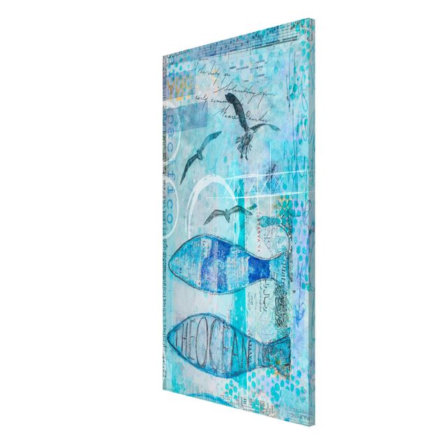 Quadro shabby Collage colorato - Pesce blu