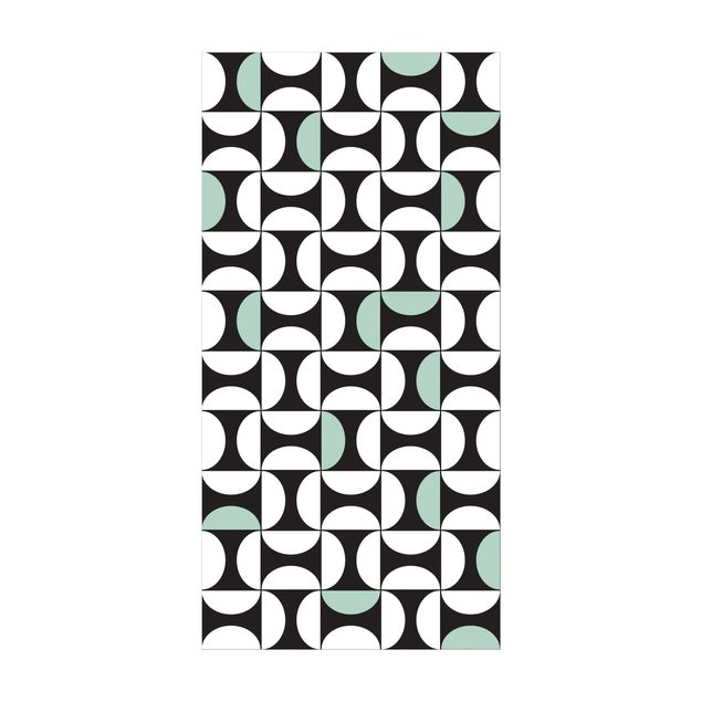 tappeto cucina nero Piastrelle geometriche Archi verde menta con bordo
