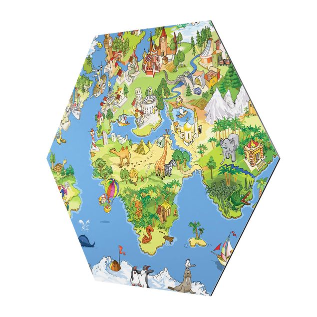 Quadri esagonali Mappa del mondo grande e divertente