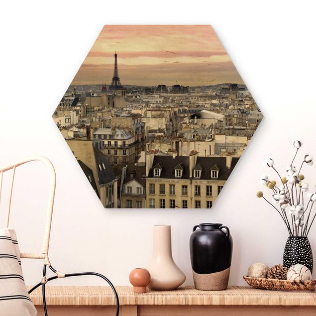 Quadri in legno con architettura e skylines Parigi da vicino
