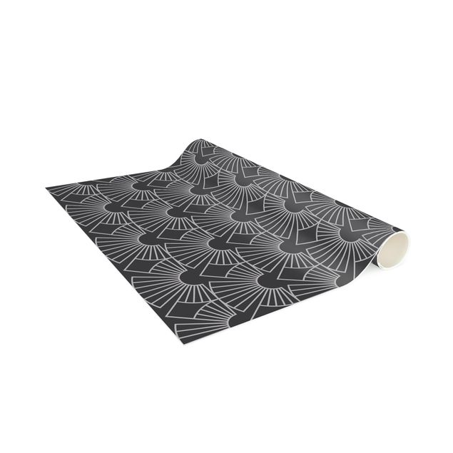 tappeto moderno grigio Art Déco motivo a linee di archi radiali