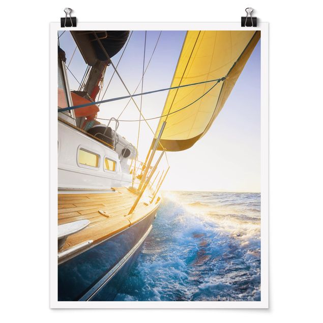 Poster spiaggia mare Barca a vela sull'oceano blu in pieno sole