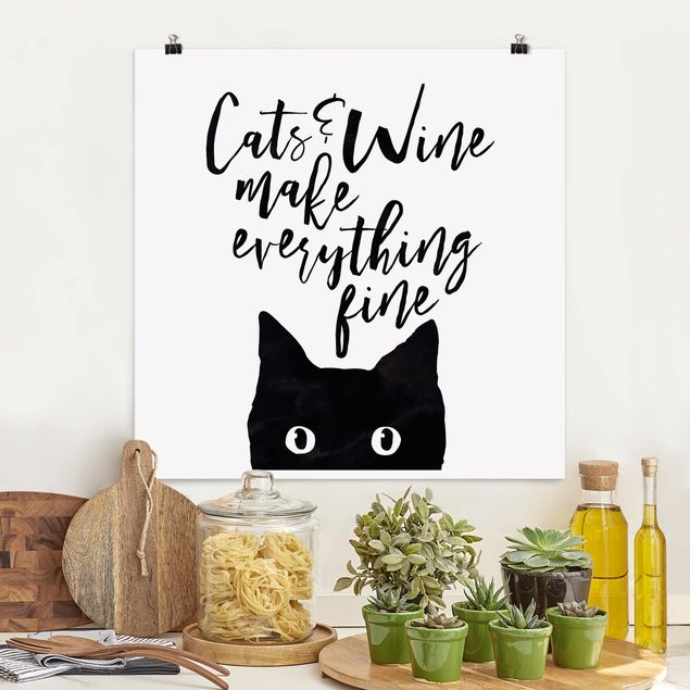 Quadro moderno Gatti e vino fanno bene a tutto
