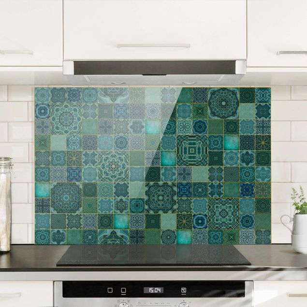Paraschizzi cucina mosaico  Piastrelle Art Déco Marmo Verde Con Scintillio Dorato