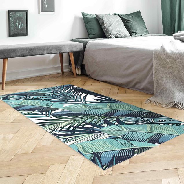 tappeto design moderno Motivo di giungla di foglie turchesi