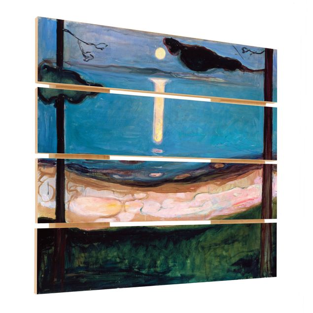 Quadri in legno con paesaggio Edvard Munch - Notte di luna