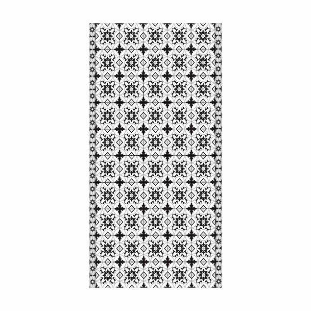 tappeto cucina bianco e nero Mix di piastrelle geometriche Fiore Nero