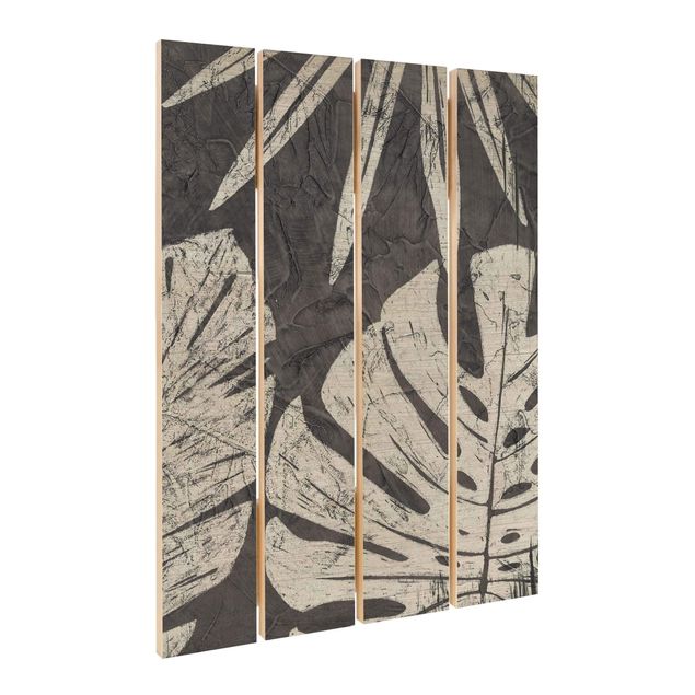 Stampa su legno - Foglie di palma contro un grigio scuro - Verticale 3:2