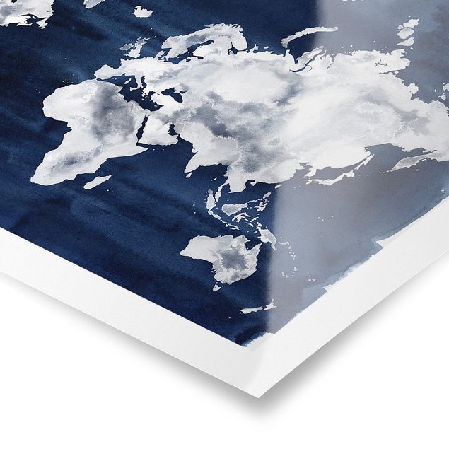 Stampe poster Mappa del mondo acquatico scuro