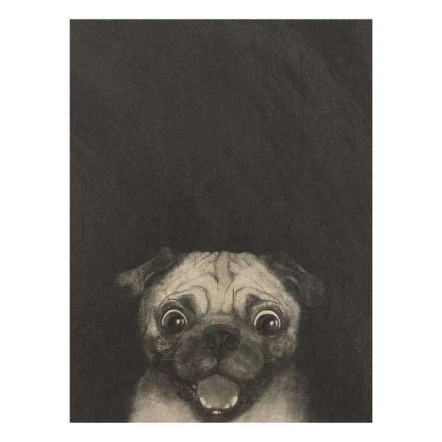 Quadri in legno Illustrazione - cane carlino pittura su bianco e nero