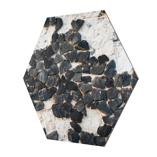 Quadri esagonali Muro con pietre nere