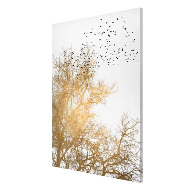 Lavagne magnetiche con paesaggio Stormo di uccelli davanti all'albero d'oro