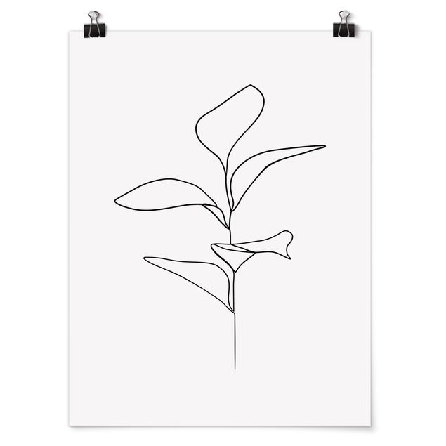 Quadri con fiori Line Art - foglie di piante bianco e nero