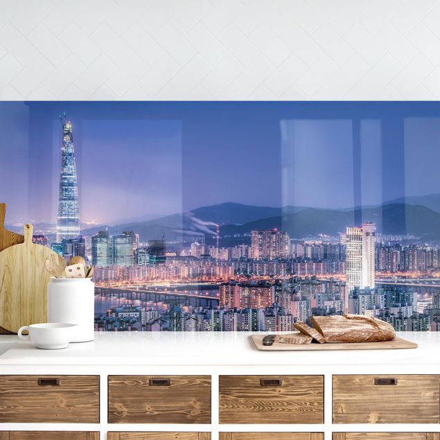 Rivestimenti per cucina con architettura e skylines Torre Lotte World di notte