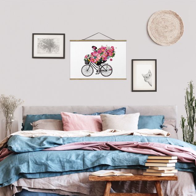Quadri di fiori Illustrazione - Donna in bicicletta - Collage di fiori colorati