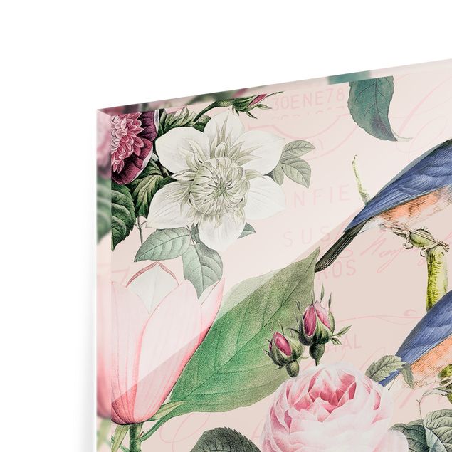 Paraschizzi cucina Collage vintage - Rose e uccelli