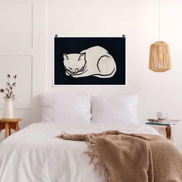 Quadri in bianco e nero Illustrazione di gatto addormentato