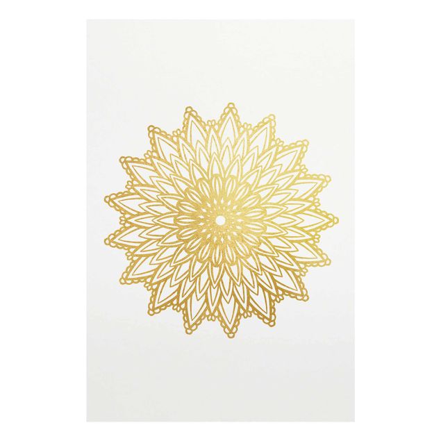 Glas Magnetboard Mandala Sole Illustrazione Oro Bianco