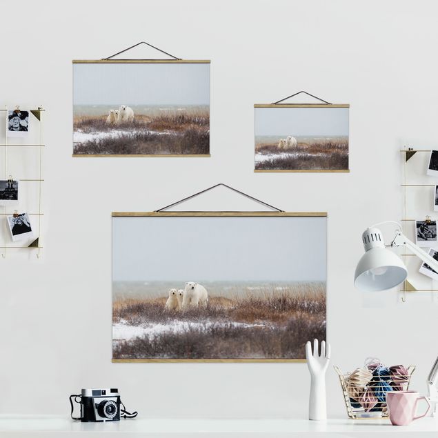Foto su tessuto da parete con bastone - Orso polare e suoi cuccioli - Orizzontale 2:3