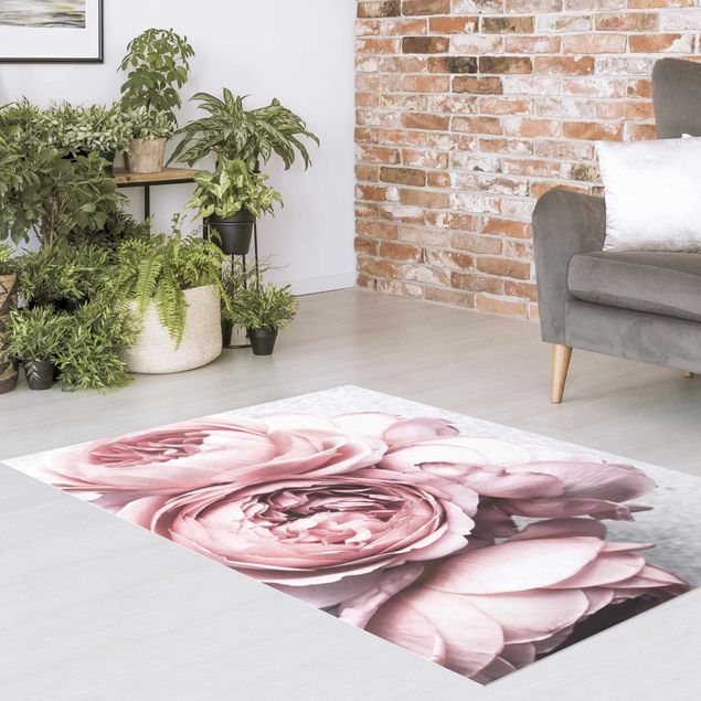tappeti floreali Fiori di peonia rosa chiaro shabby pastello