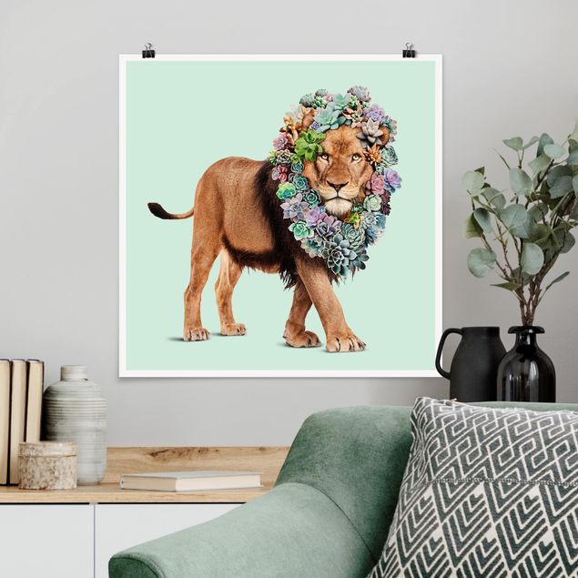 Quadro leone Leone con Succulente