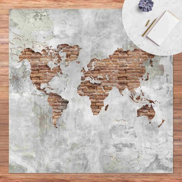 tappeti 3d Mappa del mondo in mattoni e cemento shabby
