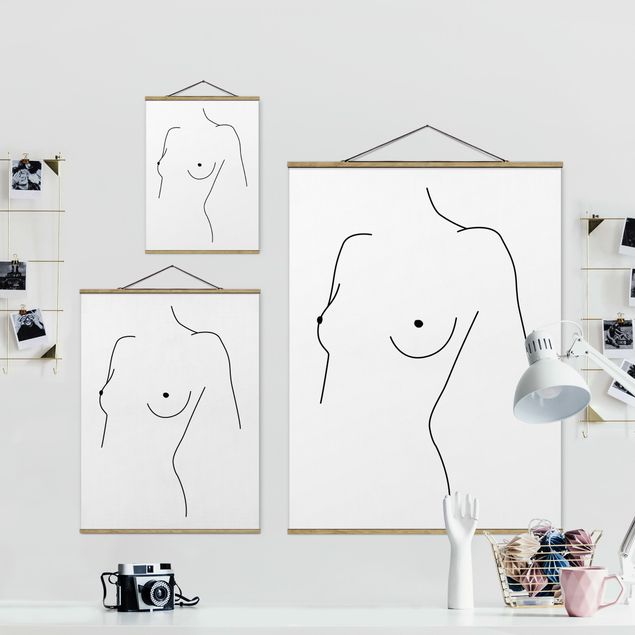 Quadri Blek Prints Line Art - Nudo Busto Donna Bianco e Nero