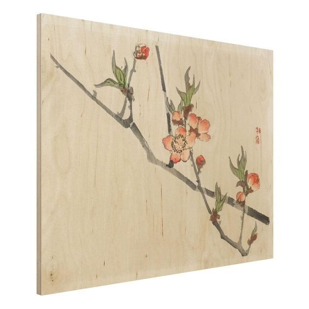 Quadri in legno vintage Disegno vintage asiatico ramo di ciliegio in fiore