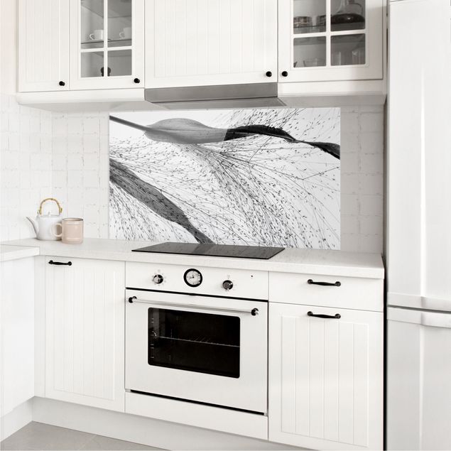Decorazioni per cucina Canna delicata con boccioli sottili in bianco e nero