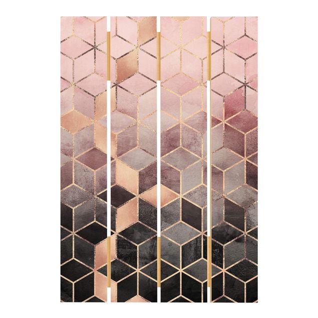 Quadri su legno Geometria dorata rosa-grigio