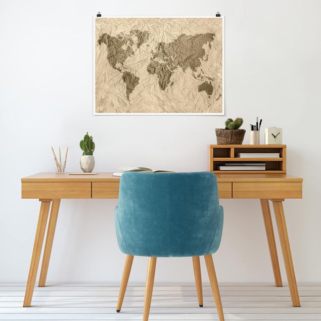 Cartina mondo da parete Mappamondo di carta Beige Marrone
